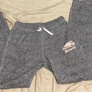 Roots salt and pepper sweatpants with pink logo